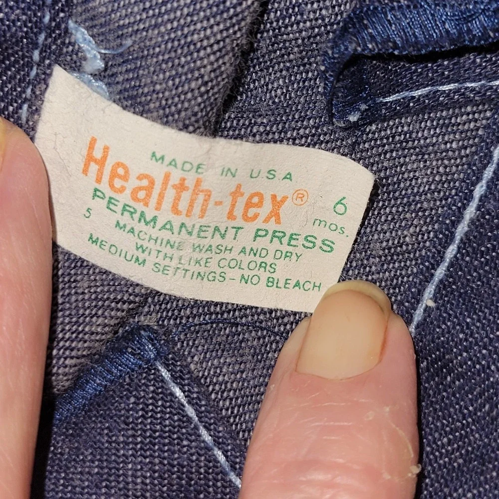 Vintage Health-Tex Baby Denim Overalls 6 Months USA‎ Made Snap Leg Blue Bib...